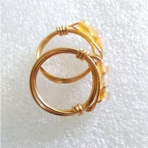 Apricot + Pale Tangerine Agate ~ Beaded Gemstone Rings - Handmade Sz 5.75 + 6 - Picture 5 of 8